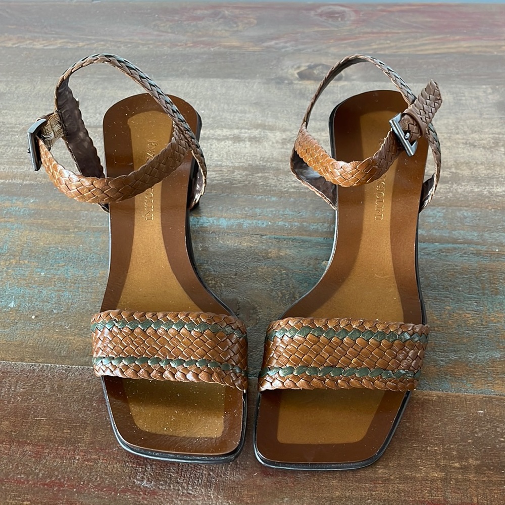 Enzo Angiolini, Matthia, Kidskin, Braided Leather Upper, Brown and Green, 6 M